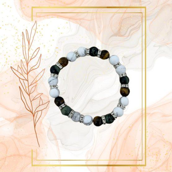 PARURE DUO, COLLIER ANTI-ONDES HOWLITE+JASPE KAMBABA, ŒIL DE TIGRE AVEC BRACELET ASSORTI – Image 5