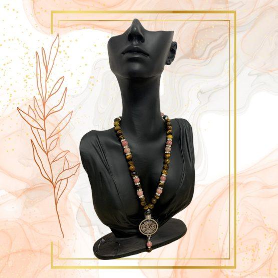 COLLIER ANTI-ONDES « RHODONITE +OEIL DE TIGRE » – Image 2