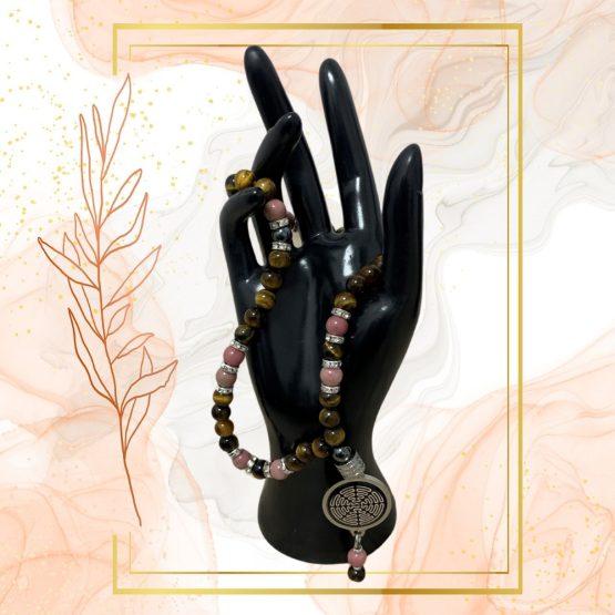 COLLIER ANTI-ONDES « RHODONITE +OEIL DE TIGRE » – Image 3