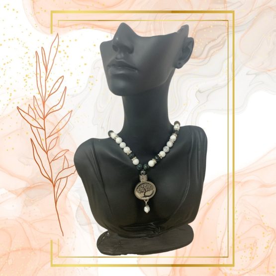 COLLIER FEMME ANTI-ONDES « HOWLITE, JASPE KAMBABA + ŒIL DE TIGRE » – Image 2