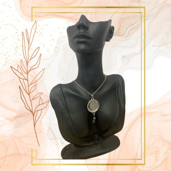 Collier Anti Ondes Mixte avec pendentif métal et pierre de Lave et Hématite – Image 4