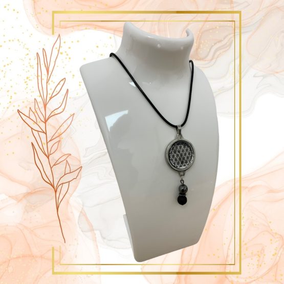 Collier Anti Ondes Mixte avec pendentif métal et pierre de Lave et Hématite – Image 5