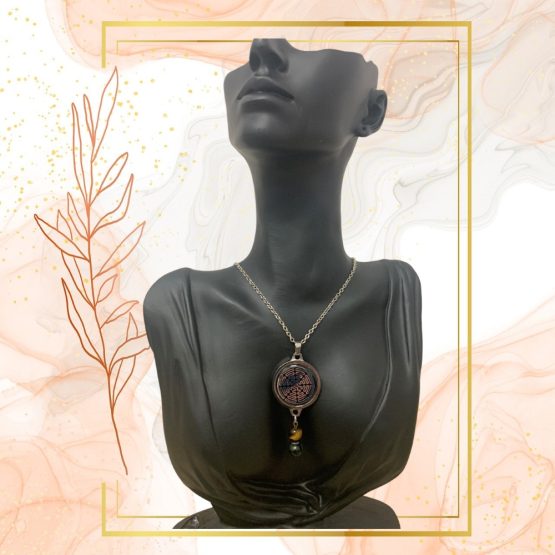 Collier Anti Ondes Mixte avec pendentif métal et pierre Œil de Tigre et Jaspe Kambaba – Image 4