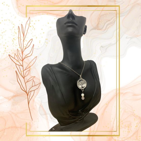 Collier Anti Ondes avec pendentif métal et pierre Quartz rose et Nacre – Image 4