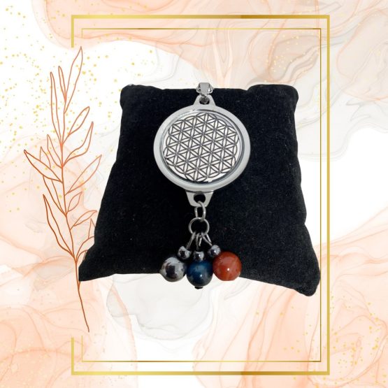 Collier Anti Ondes avec pendentif métal et pierre Cornaline, Œil de Tigre bleu et Hématite – Image 2