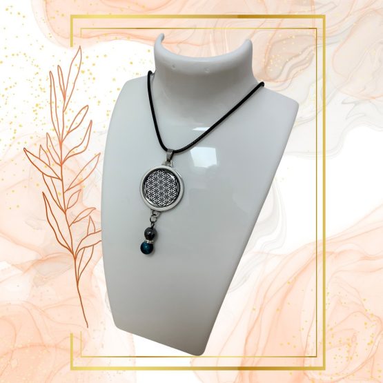 Collier Anti Ondes avec pendentif métal et Œil de Tigre bleu et Hématite – Image 4