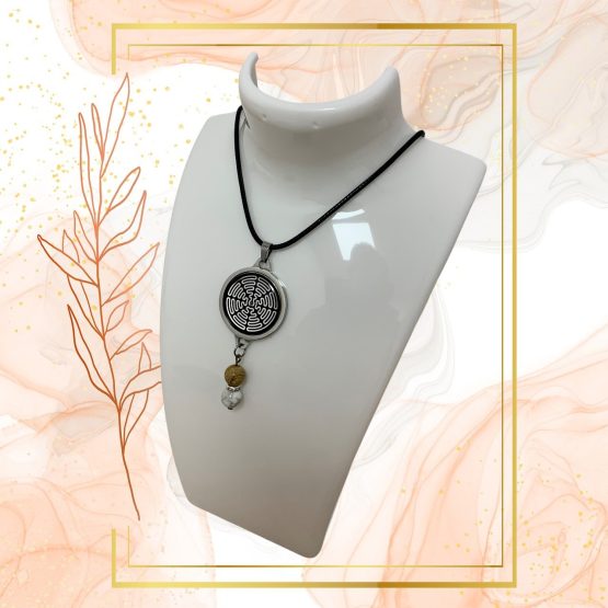 Collier Anti Ondes avec pendentif métal et pierres Jaspe Paysage et Howlite – Image 3