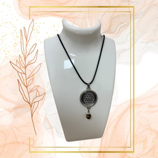 Collier Anti Ondes avec pendentif femme métal et pierre Œil de Tigre – Image 2