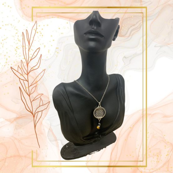 Collier Anti Ondes avec pendentif femme métal et pierre Œil de Tigre et Hématite