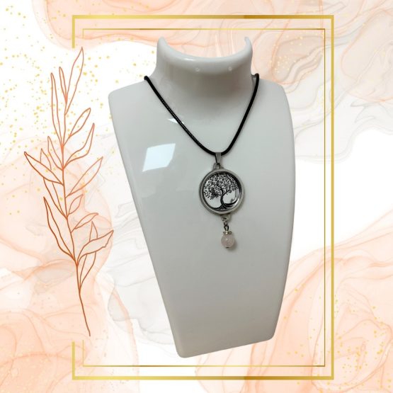 Collier Anti Ondes avec pendentif métal et pierre Quartz rose – Image 2