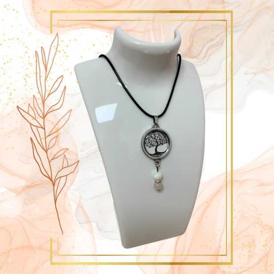 Collier Anti Ondes avec pendentif métal et pierre Quartz rose et Nacre – Image 5