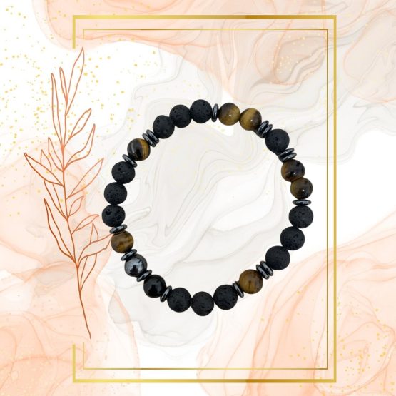 BRACELET HOMME OEIL DE TIGRE &  PIERRE DE LAVE