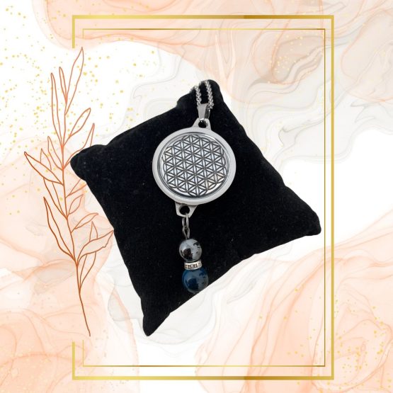 DUO PENDENTIF ANTI ONDE METAL  ET PIERRES TIGRE BLEU, HEMATITE AVEC SON BRACELET ASSORTI – Image 3