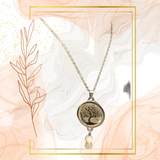 DUO PENDENTIF ANTI ONDE METAL  ET PIERRE QUARTZ ROSE AVEC SON BRACELET ASSORTI – Image 3