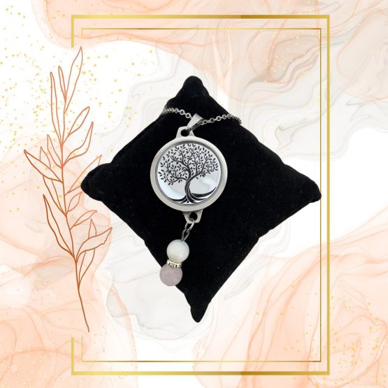 DUO PENDENTIF ANTI ONDE METAL  ET PIERRE QUARTZ ROSE AVEC SON BRACELET ASSORTI – Image 2